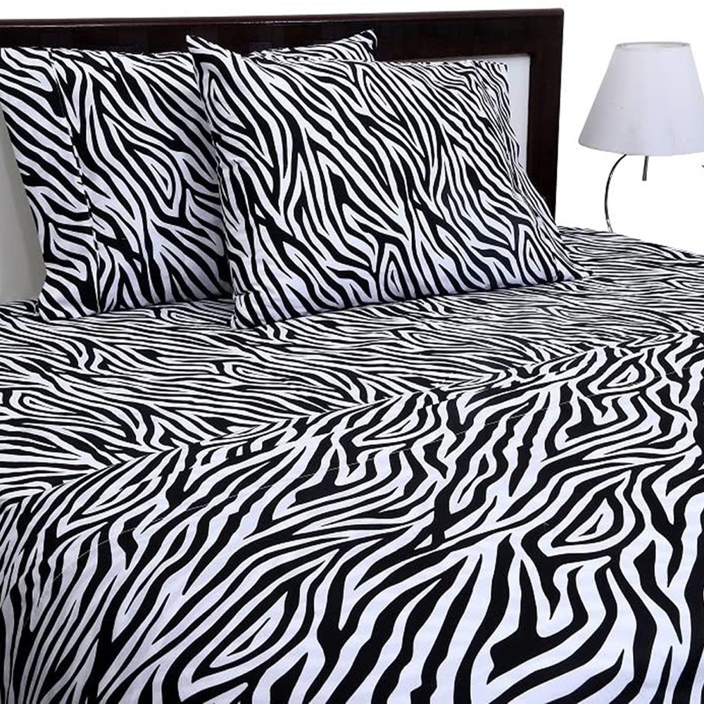 Zebra Print full / queen size flat sheet (no fitted or pillowcases) Black White